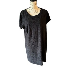 Lands End Women Terry Cloth Shift Dress XL Black Floral Cover Up